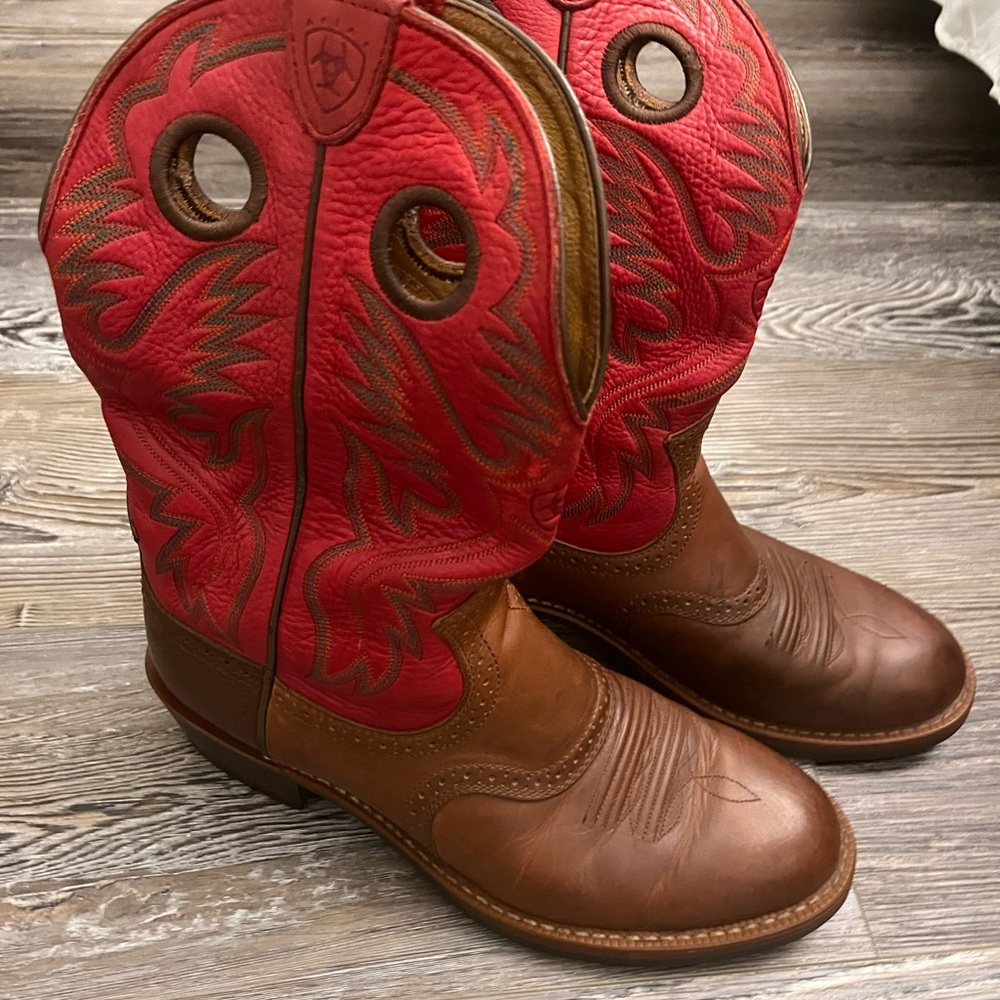 Ariat Red and Brown Leather Cowboy Boots